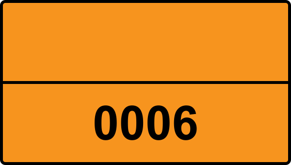 UN 0006 ADR-nummerskylt - Farlighetsnummer - PATRONER FÖR VAPEN, med sprängladdning