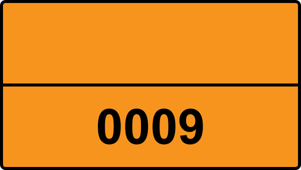 UN 0009 ADR-nummerskylt - Farlighetsnummer - BRANDAMMUNITION, med eller utan central-, separerings- eller drivladdning