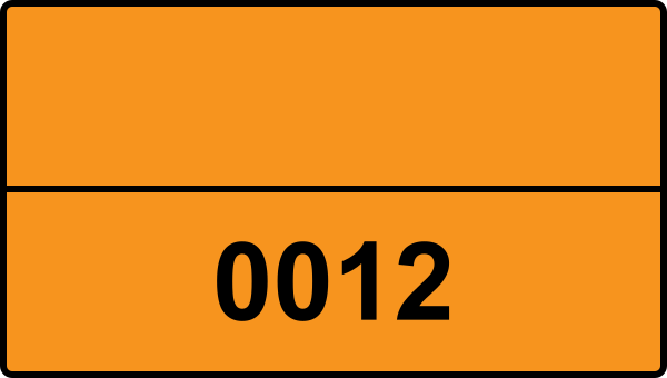 UN 0012 ADR-nummerskylt - Farlighetsnummer - PATRONER FÖR VAPEN, FULLPROJEKTIL eller PATRONER, HANDELDVAPEN