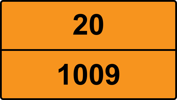 UN 1009 ADR-nummerskylt - Farlighetsnummer 20 - BROMTRIFLUORMETAN (KÖLDMEDIUM R 13B1)