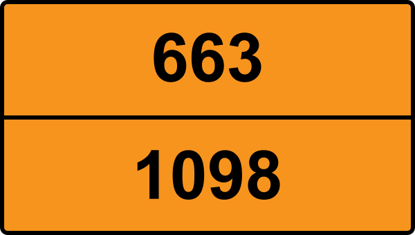 UN 1098 ADR-nummerskylt - Farlighetsnummer 663 - ALLYLALKOHOL