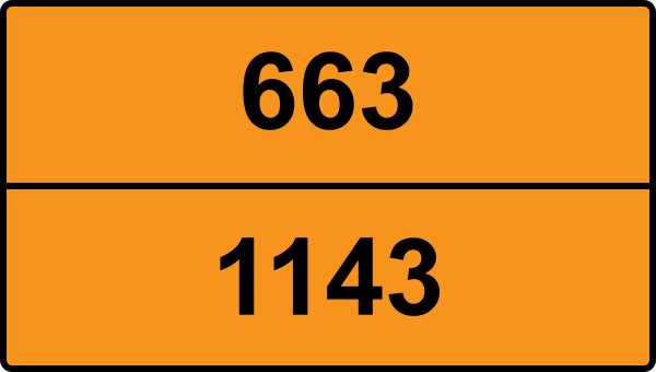 UN 1143 ADR-nummerskylt - Farlighetsnummer 663 - KROTONALDEHYD eller KROTONALDEHYD, STABILISERAD