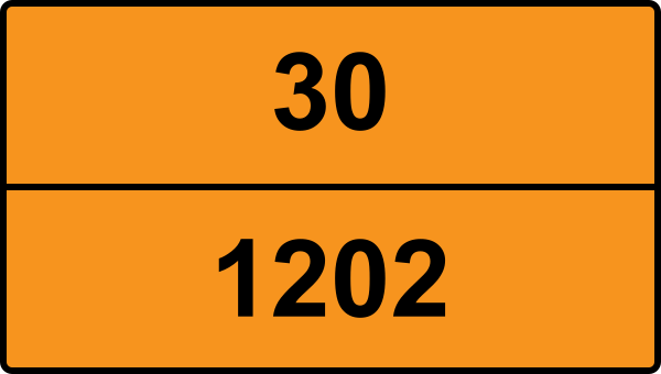 UN 1202 ADR-nummerskylt - Farlighetsnummer 30 - DIESELBRÄNSLE eller DIESELOLJA eller ELDNINGSOLJA, LÄTT eller GASOLJA (flampunkt över 60 °C upp till och med 100 °C)