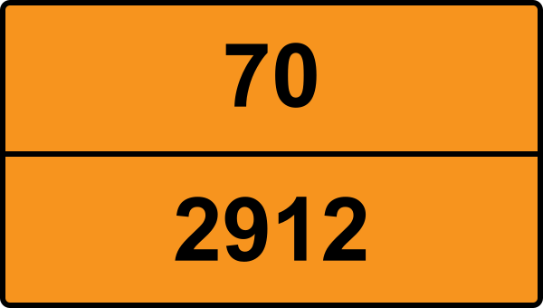 UN 2912 ADR-nummerskylt - Farlighetsnummer 70 - RADIOAKTIVT ÄMNE, LÅG SPECIFIK AKTIVITET (LSA-I), ej fissilt eller undantaget fissilt